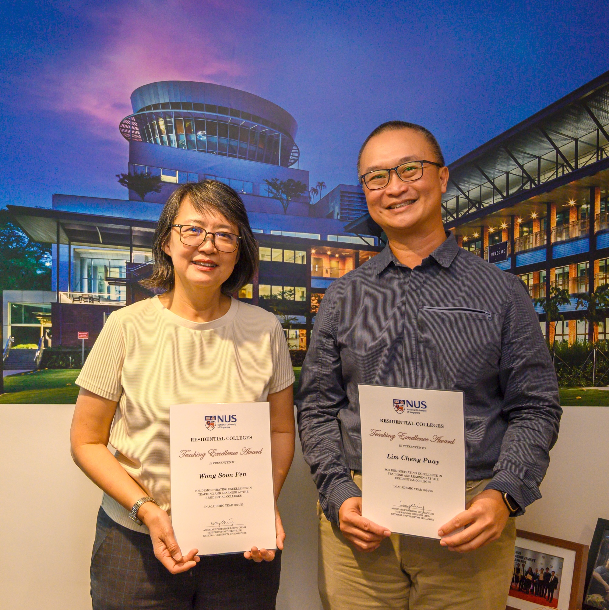 Residential College Teaching Excellence (Individual) AY24/25 awardees from RVRC: Mr. Lim Cheng Puay and Ms. Wong Soon Fen 