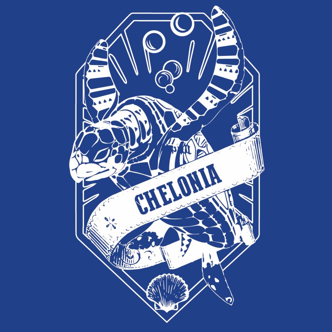 Our mascot is Chelonia mydas, the Green Sea Turtle, a vegetarian ocean dweller. We might not be able to see as well as our mascot underwater, but every Chelonia will always keep a watch-out for others and have an open ear.